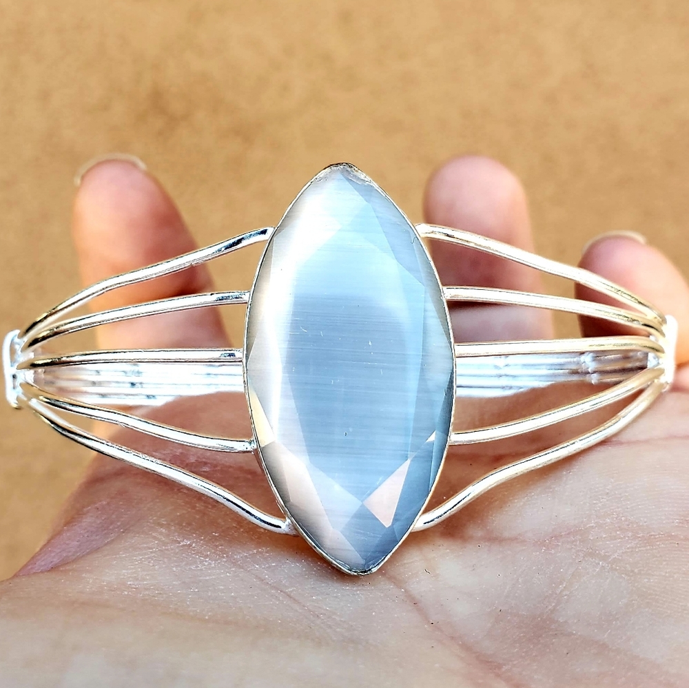 New Cat Eye Silver Cuff Bracelet.